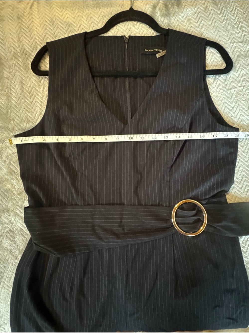 Ivanka Trump Black Pinstripe Wide Leg Jumpsuit Belted Size 12 - Picture 5 of 6